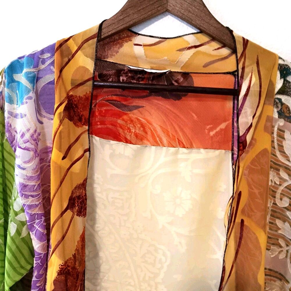 Vtg Sterling Styles  Artsilk One Size Jacket Kimono Open Multicolor Waist Length - Picture 3 of 13